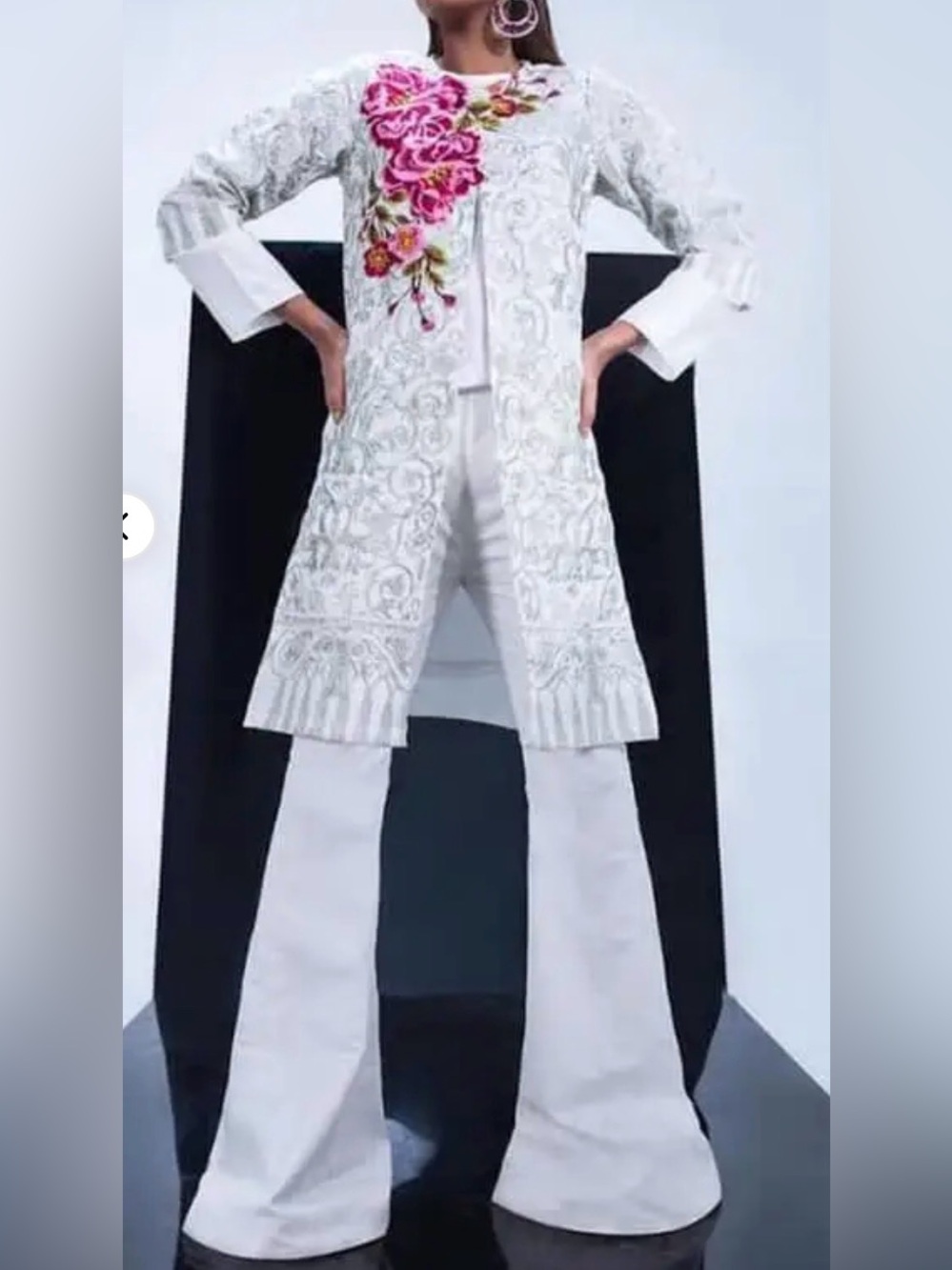 White Embroidered Sana Safinz with Wide Leg Pants